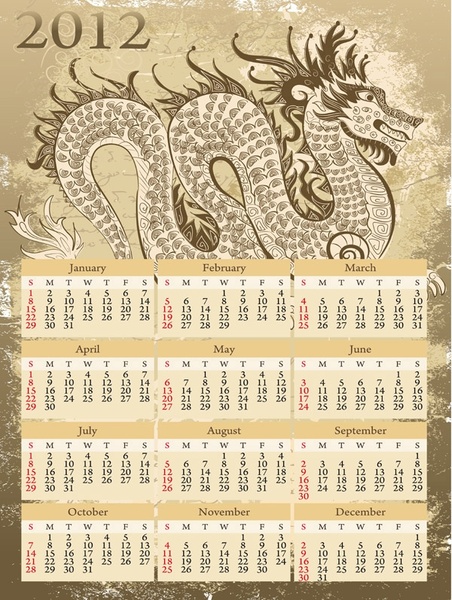 2012 calendar year of the dragon vector Preview