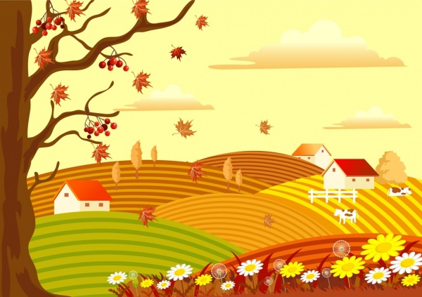 autumn landscape drawing countryside scenery leafless 