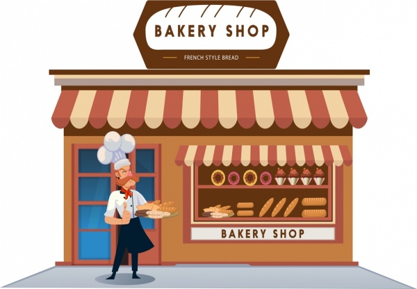 Bakery shop advertisement man icon classical cartoon design Free vector
