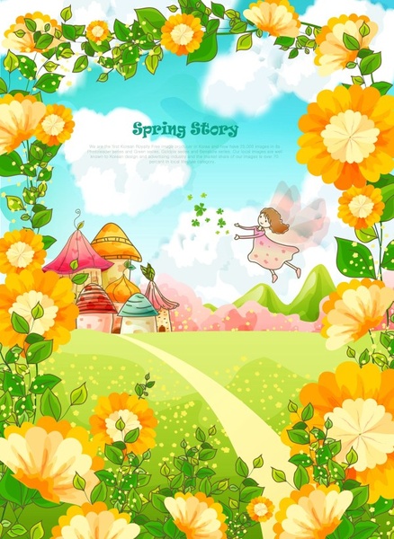 Beautiful cartoon spring scenery vector graphics Free ...