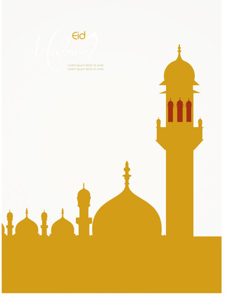 beautiful silhouette golden mosque eid card vector template