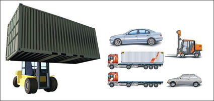 Mobil, truk kontainer, truk mengangkat, mobil besar, forklift vektor