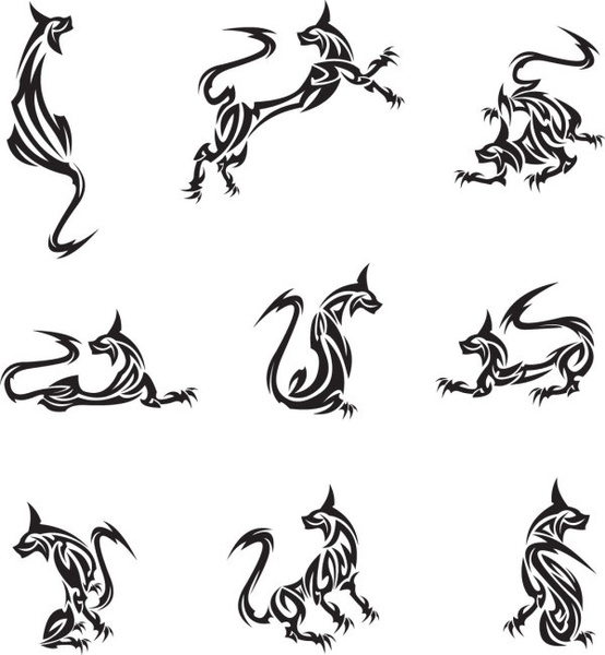 classic animal tattoo patterns 01 vector Preview