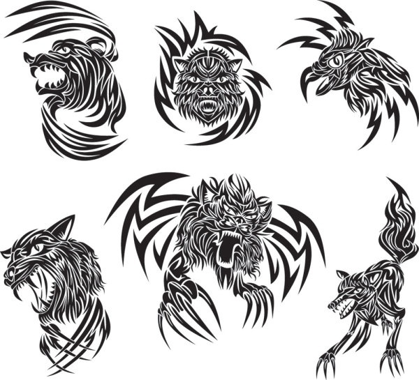classic animal tattoo patterns 03 vector Preview