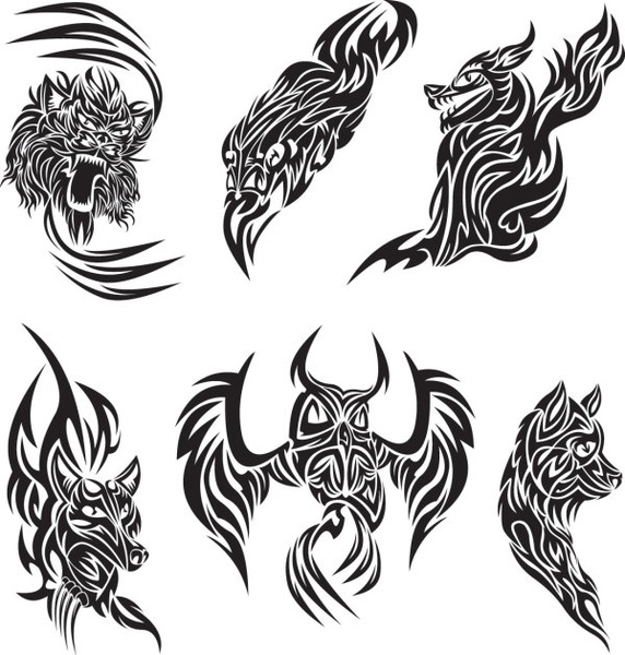 classic animal tattoo patterns 04 vector Preview