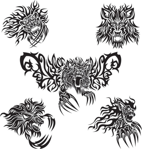 classic animal tattoo patterns 05 vector Preview