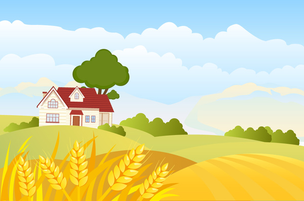 Country landscape vector illustration with cartoon style ...