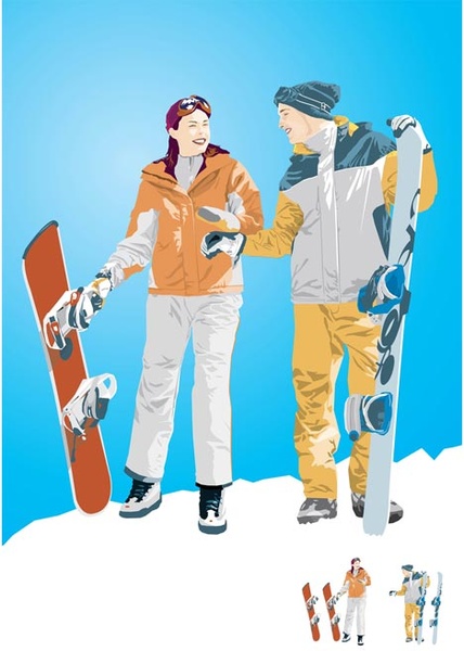 couple smiling after skiing mountain landscape