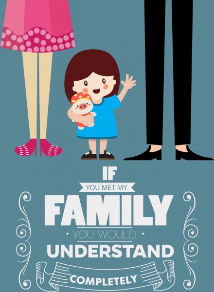 Family poster cute girl icon cartoon design Free vector in Adobe