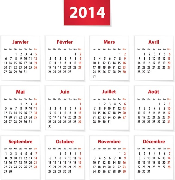 Free vector14 french calendar Free vector in Encapsulated PostScript