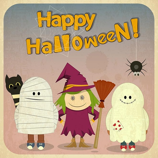 Download Free vector cute girl witch with skeleton happy halloween ...
