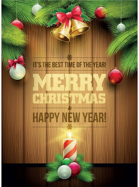 Free vector merry christmas wooden background invitation card Free vector in Encapsulated