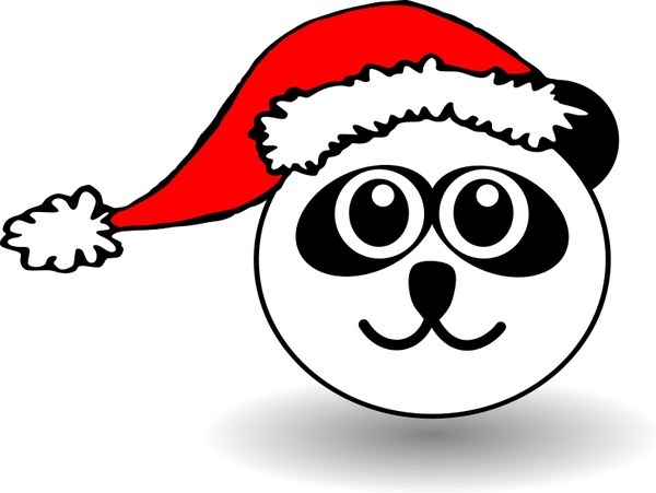 Free vector Vector clip art Funny panda face black and white with Santa Claus hat