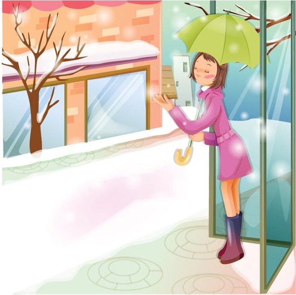 girl umbrella street winter