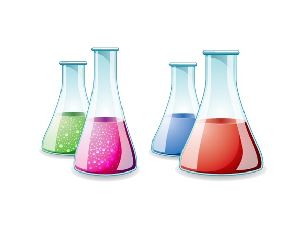 Glass lab bottles vector illustration on white background Free vector