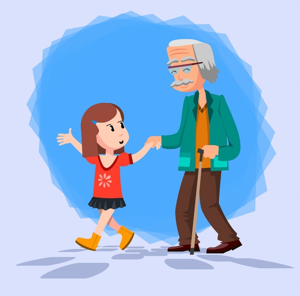 Granddaughter And Grandfather Illustration With Token Of Affection Free Vector In Adobe