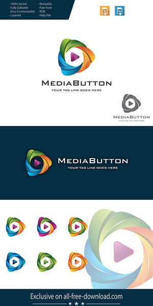 media button 3d logo
