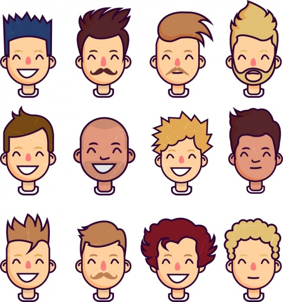 Men hairstyle collection portrait design cartoon characters Free vector