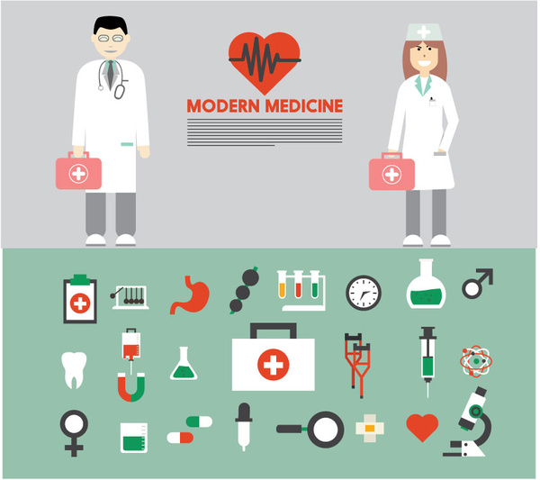 modern medicine banner tools sets doctor