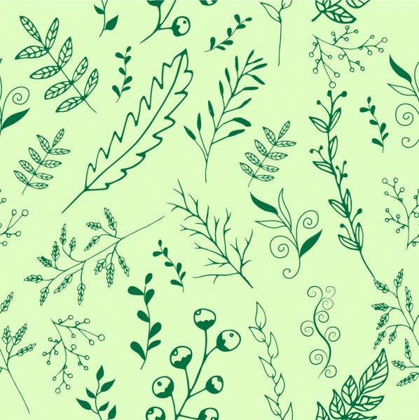 nature background leaves grass icons repeating style 