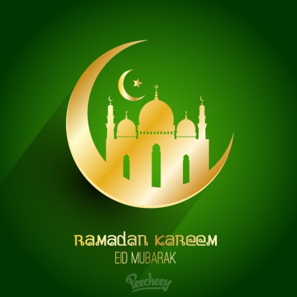 Ramadan Kareem Green Greeting Card With Long Shadow Free Vector In