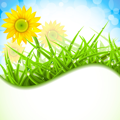 Spring flower with grass art background Free vector in ...