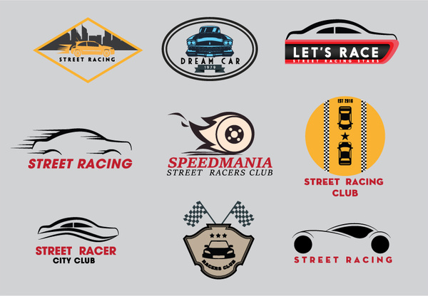 street racing clubs logo sets various styles