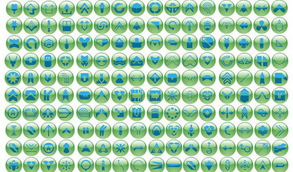 Various symbols of green crystal ball button icon vector