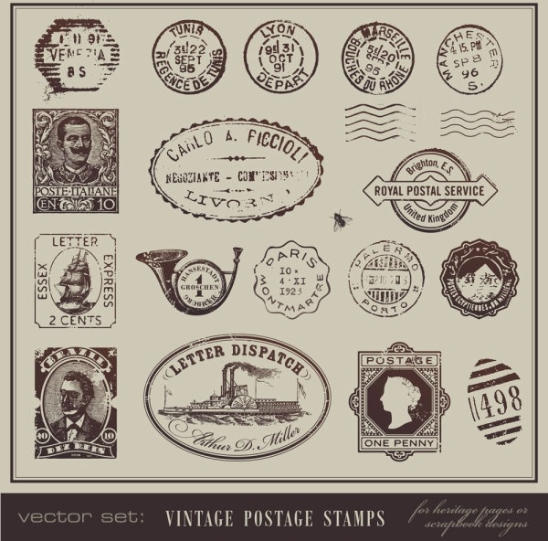 Vintage Postcards on Vintage Postcards And Stamps 04 Vector Vector Misc   Free Vector For