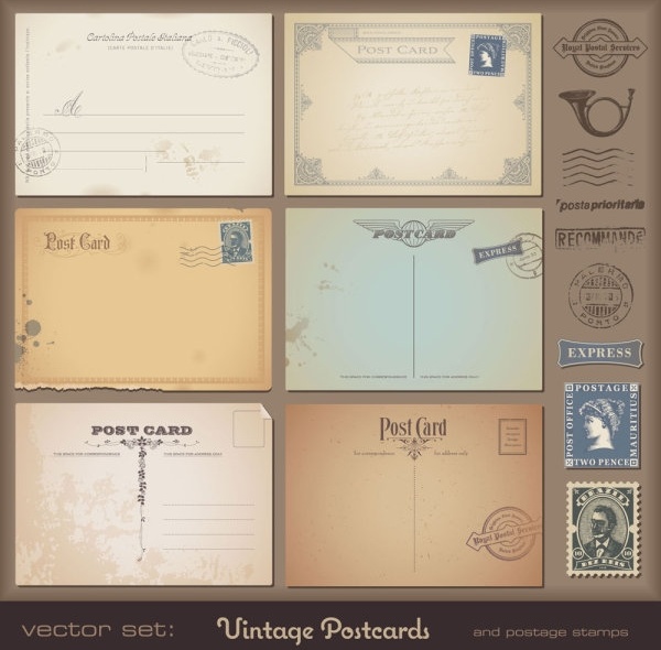 Vintage Postcards on Vintage Postcards And Stamps 06 Vector Vector Misc   Free Vector For