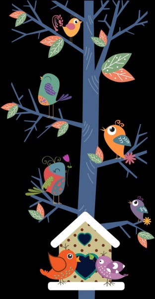wild birds background colored cartoon