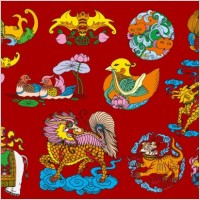 12 chinese folk auspicious patterns vector