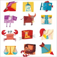 12 constellations cute icon vector