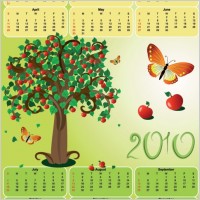 2010 apple theme calendar template vector butterfly
