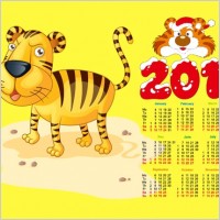 2010 calendar with cute tiger vector