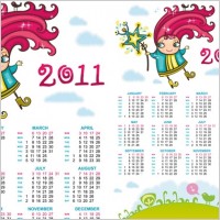 2011 handdrawn cartoon clip art calendar