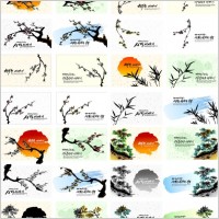 28 merlin bamboo and chrysanthemum plants draw vector