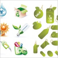 2 sets of green icon vector