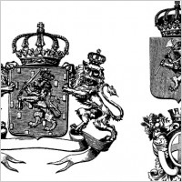 3 Heraldry Crests with Crowns, Lions, Banners