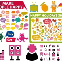 3 sets of cute style icon vector
