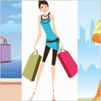 3 Shopping Girls Vector Illustration