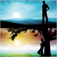 beautiful sunset silhouette vector and characters