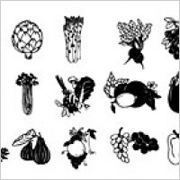 Black and white vector material fruits and vegetables