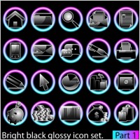 black glossy icon set 02 vector