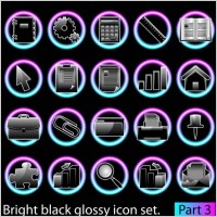 black glossy icon set 03 vector