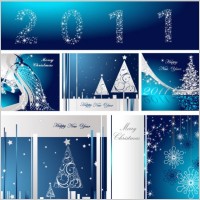 blue christmas postcard template vector