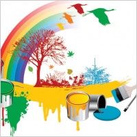 bucket tree geese vector rainbow