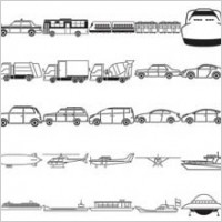 Buses, taxis, mixer, ships, space shuttles, excavators