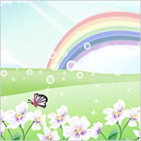 Butterfly and flower in the Rainbow sky