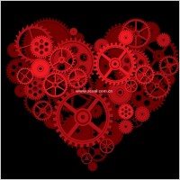 by a gear composed of a large peach heart vector